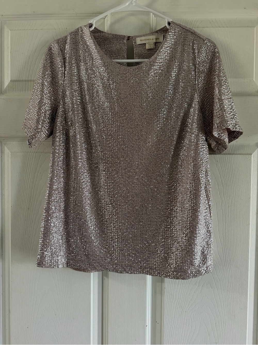 Monteau Metallic Sequin Short Sleeve Tee in Rose Gold